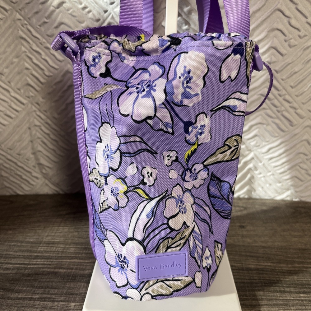 Vera Bradley Lighten Up Water Bottle Crossbody Wild Roses Lavender Water Bag NWT